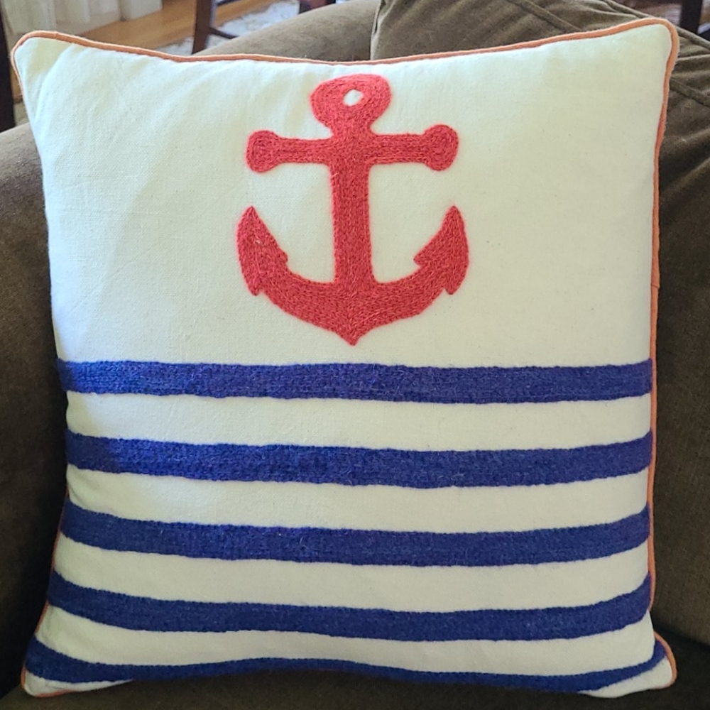 Thomas Paul Nautical  Anchor stripe pillow